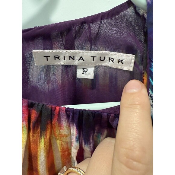Trina Turk Waverly Top Multicolor Tie Dye Silk Round Neck Sleeveless Sz S - Picture 2 of 4